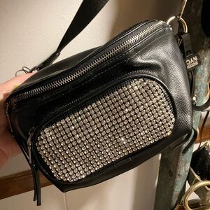 Chic Black Crossbody Bag with Silver Embellishments